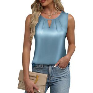 Blooming Jelly Womens Satin Lake  Sleeveless Basic Loose Casual Summer Tank Top